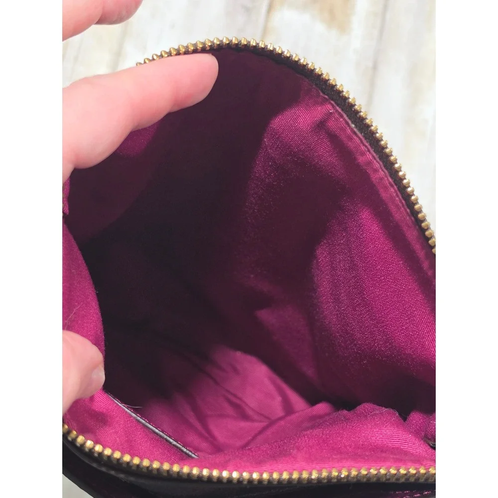 Coach North South Crossbody Bag Signature Canvas‎ Brown Magenta  File Purse